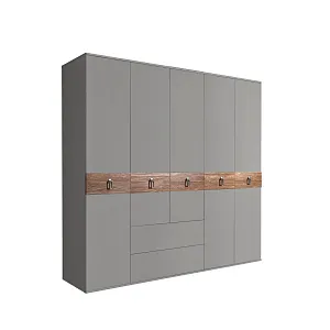 Шкаф 5-ти дверный без зеркал, с выдвижными ящиками, Bogemia Wood Fa (Серый/Хром) БМШ2/51(Wo)