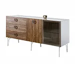 Комод для гостиной 1.6 (1 дверь стекло и 1 дверь wood) Bogemia Wood Fi (Белый) (Lakobel/Хром) БМКМ-4(Wo)[5][10]