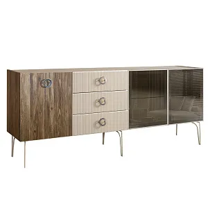 Комод для гостиной 2.1 м Bogemia Woodline Wood Fi (Слоновая кость) (Novabuk/Хром) БМКМ-5[5][10]