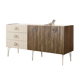 Комод для гостиной 1.6 м Bogemia Woodline Wood Fi (Слоновая кость) (Lakobel/Хром) БМКМ-4