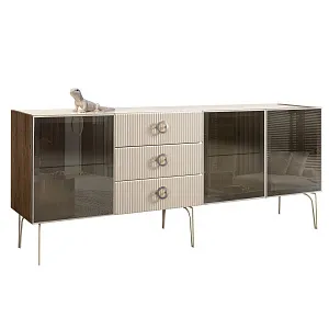 Комод для гостиной 2.1 м Bogemia Woodline Fi (Слоновая кость) (Lakobel/Хром) БМКМ-5[5]