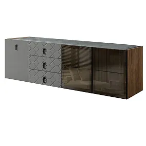Комод для гостиной 2.1 м Bogemia Woodline Fly Fa (Серый) (Novabuk/Черный) БМКМ-5[5][10] (Woodline)(Fly)