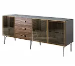 Комод для гостиной 2.1 (3 двери стекло) Bogemia Wood Wo (Серый) (Novabuk/Золото) БМКМ-5(Wo)[5]