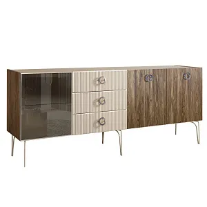 Комод для гостиной 2.1 м Bogemia Woodline Wood Fi (Слоновая кость) (Novabuk/Хром) БМКМ-5[4]