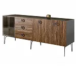 Комод для гостиной 2.1 (1 дверь стекло и 2 двери wood) Bogemia Wood Fi (Серый) (Lakobel/Хром) БМКМ-5(Wo)[4]