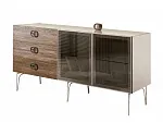 Комод для гостиной 1.6 (2 двери стекло) Bogemia Wood Fi (Слоновая кость) (Lakobel/Хром) БМКМ-4(Wo)[5]