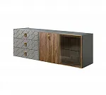 Комод для гостиной 1,6м (1 дверь стекло и 1 дверь wood) Bogemia Fly Wood Fa (Серый) (Novabuk/Золото) БМКМ-4(Fly)[5][10]