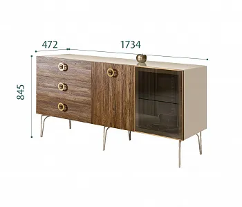 Комод для гостиной 1.6 (1 дверь стекло и 1 дверь wood) Bogemia Wood Fi (Ваниль) (Lakobel/Золото) БМКМ-4(Wo)[5][10]