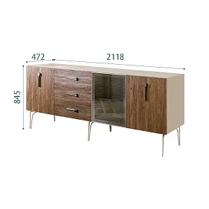 Комод для гостиной 2.1 (1 дверь стекло и 2 двери wood) Bogemia Wood Wo (Ваниль) (Novabuk/Хром) БМКМ-5(Wo)[4]