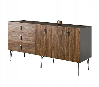 Комод для гостиной 1.6 (2 двери wood) Bogemia Wood Fa (Серый) (Lakobel/Хром) БМКМ-4(Wo)
