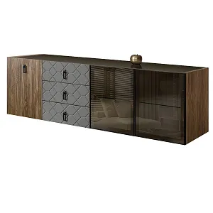Комод для гостиной 2.1 м Bogemia Woodline Fly Wood Fa (Серый) (Lakobel/Черный) БМКМ-5[5][10] (Woodline)(Fly)