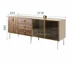 Комод для гостиной 2.1 (2 двери стекло и 1 дверь wood) Bogemia Wood Fa (Ваниль) (Lakobel/Золото) БМКМ-5(Wo)[5][10]