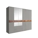 Шкаф 6-ти дверный с зеркалами, с выдвижными ящиками, Bogemia Wood Wo (Серый/Хром) БМШ1/61(Wo)