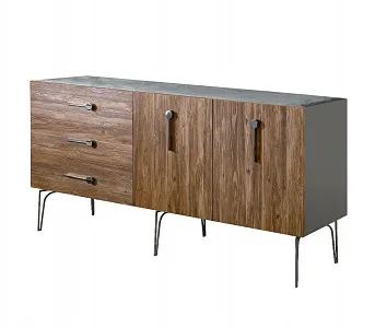 Комод для гостиной 1.6 (2 двери wood) Bogemia Wood Wo (Серый) (Novabuk/Хром) БМКМ-4(Wo)
