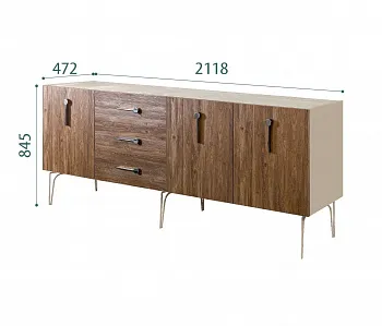 Комод для гостиной 2.1 (3 двери wood) Bogemia Wood Wo (Ваниль) (Novabuk/Хром) БМКМ-5(Wo)