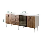 Комод для гостиной 2.1 (1 дверь стекло и 2 двери wood) Bogemia Wood Fa (Шелк) (Novabuk/Черный) БМКМ-5(Wo)[4]