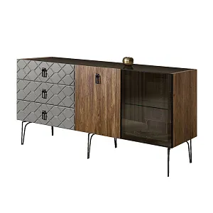 Комод для гостиной 1.6 м Bogemia Woodline Wood Fa (Серый) (Lakobel/Черный) БМКМ-4[5][10]
