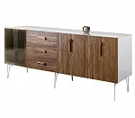 Комод для гостиной 2.1 (1 дверь стекло и 2 двери wood) Bogemia Wood Wo (Белый) (Lakobel/Золото) БМКМ-5(Wo)[4]