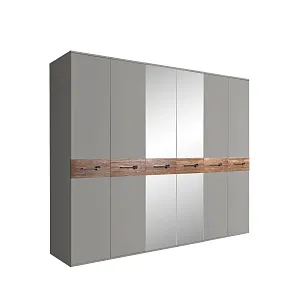 Шкаф 6-ти дв. (с зеркалами) для платья и белья Bogemia Wood Wo (Серый/Хром) БМШ1/6(Wo)