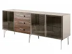 Комод для гостиной 2.1 (3 двери стекло) Bogemia Wood Wo (Слоновая кость) (Novabuk/Хром) БМКМ-5(Wo)[5]