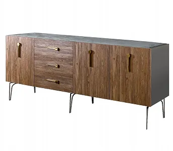Комод для гостиной 2.1 (3 двери wood) Bogemia Wood Wo (Серый) (Novabuk/Золото) БМКМ-5(Wo)