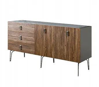 Комод для гостиной 1.6 (2 двери wood) Bogemia Wood Fa (Серый) (Novabuk/Хром) БМКМ-4(Wo)