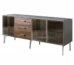 Комод для гостиной 2.1 (3 двери стекло) Bogemia Wood Wo (Серый) (Novabuk/Хром) БМКМ-5(Wo)[5]