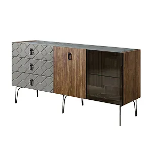 Комод для гостиной 1.6 м Bogemia Woodline Wood Fa (Серый) (Novabuk/Черный) БМКМ-4[5][10]
