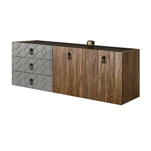Комод для гостиной 1.6 м Bogemia Woodline Fly Wood Fa (Серый) (Lakobel/Черный) БМКМ-4 (Woodline)(Fly)