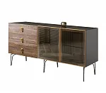 Комод для гостиной 1.6 (2 двери стекло) Bogemia Wood Fa (Серый) (Lakobel/Золото) БМКМ-4(Wo)[5]