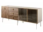 Комод для гостиной 2.1 (2 двери стекло и 1 дверь wood) Bogemia Wood Fa (Слоновая кость) (Novabuk/Золото) БМКМ-5(Wo)[5][10]
