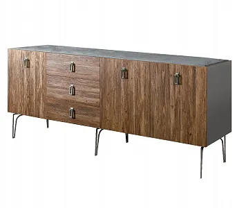 Комод для гостиной 2.1 (3 двери wood) Bogemia Wood Fa (Серый) (Novabuk/Хром) БМКМ-5(Wo)