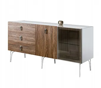 Комод для гостиной 1.6 (1 дверь стекло и 1 дверь wood) Bogemia Wood Fa (Белый) (Lakobel/Хром) БМКМ-4(Wo)[5][10]