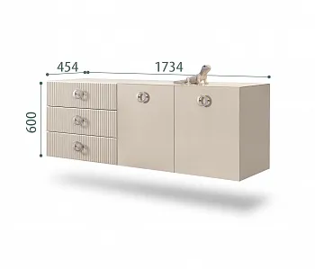 Комод для гостиной 1,6м Bogemia Fly Fillini (Ваниль) (Lakobel/Хром) БМКМ-4(Fly)