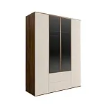 Шкаф 4-х дв. с выдвижными ящиками (2 двери стекло) Bogemia Woodline Air (Слоновая кость/Золото) БМШ2/42(2)(Woodline)(Air)