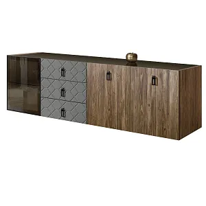 Комод для гостиной 2.1 м Bogemia Woodline Fly Wood Fa (Серый) (Lakobel/Черный) БМКМ-5 [4] (Woodline)(Fly)