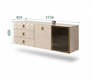Комод для гостиной 1,6м (1 дверь стекло и 1 дверь wood) Bogemia Fly Farfale (Ваниль) (Lakobel/Золото) БМКМ-4(Fly)[5][10]