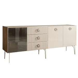 Комод для гостиной 2.1 м Bogemia Woodline Fi (Слоновая кость) (Novabuk/Хром) БМКМ-5[4]