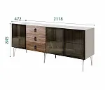 Комод для гостиной 2.1 (3 двери стекло) Bogemia Wood Fa (Шелк) (Novabuk/Черный) БМКМ-5(Wo)[5]