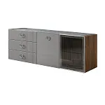 Комод для гостиной 1.6 м Bogemia Woodline Fly Fi (Серый) (Novabuk/Хром) БМКМ-4 [5][10] (Woodline)(Fly)