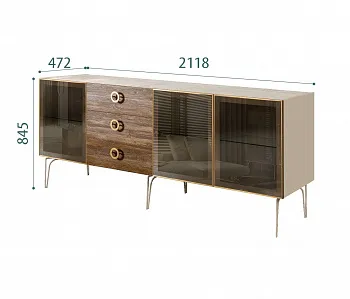 Комод для гостиной 2.1 (3 двери стекло) Bogemia Wood Fi (Ваниль) (Novabuk/Золото) БМКМ-5(Wo)[5]
