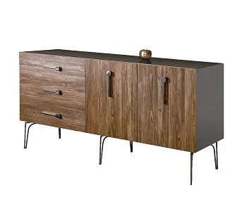 Комод для гостиной 1.6 (2 двери wood) Bogemia Wood Wo (Серый) (Lakobel/Хром) БМКМ-4(Wo)