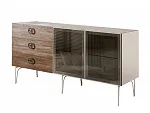 Комод для гостиной 1.6 (2 двери стекло) Bogemia Wood Fi (Слоновая кость) (Novabuk/Хром) БМКМ-4(Wo)[5]