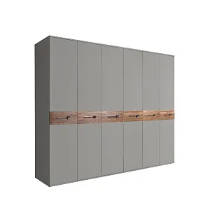 Шкаф 6-ти дв. (без зеркал) для платья и белья Bogemia Wood Wo (Серый/Хром) БМШ2/6(Wo)