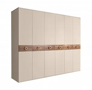 Шкаф 6-ти дв. (без зеркал) для платья и белья Bogemia Wood Fi (Ваниль/Золото) БМШ2/6(Wo)