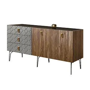 Комод для гостиной 1.6 м Bogemia Woodline Wood Fa (Серый) (Lakobel/Золото) БМКМ-4