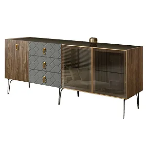 Комод для гостиной 2.1 м Bogemia Woodline Wood Fa (Серый) (Lakobel/Золото) БМКМ-5[5][10]