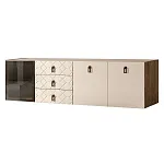 Комод для гостиной 2.1 м Bogemia Woodline Fly Fa (Слоновая кость) (Novabuk/Черный) БМКМ-5 [4] (Woodline)(Fly)