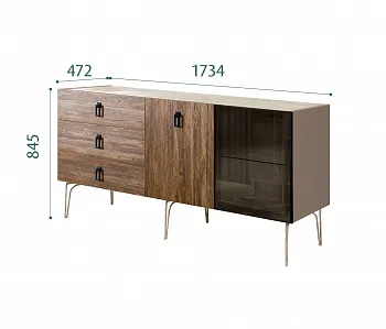 Комод для гостиной 1.6 (1 дверь стекло и 1 дверь wood) Bogemia Wood Fa (Мокка) (Novabuk/Черный) БМКМ-4(Wo)[5][10]