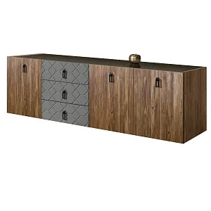 Комод для гостиной 2.1 м Bogemia Woodline Fly Wood Fa (Серый) (Lakobel/Черный) БМКМ-5 (Woodline)(Fly)